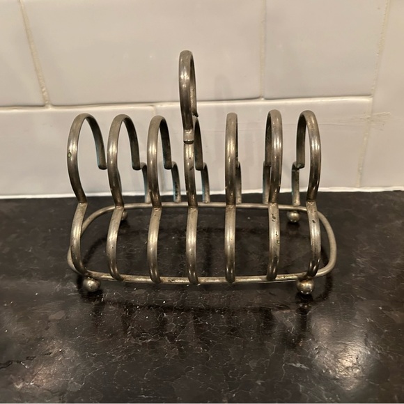 Antique Vintage French Silver Plate 6 Slice Toast Rack Letter Holder w/ Handle - Picture 8 of 11